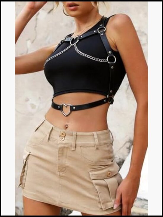 Faux Leather Chain Body Harness Belt - Adjustable Goth Punk Chest Strap Waist main image 5